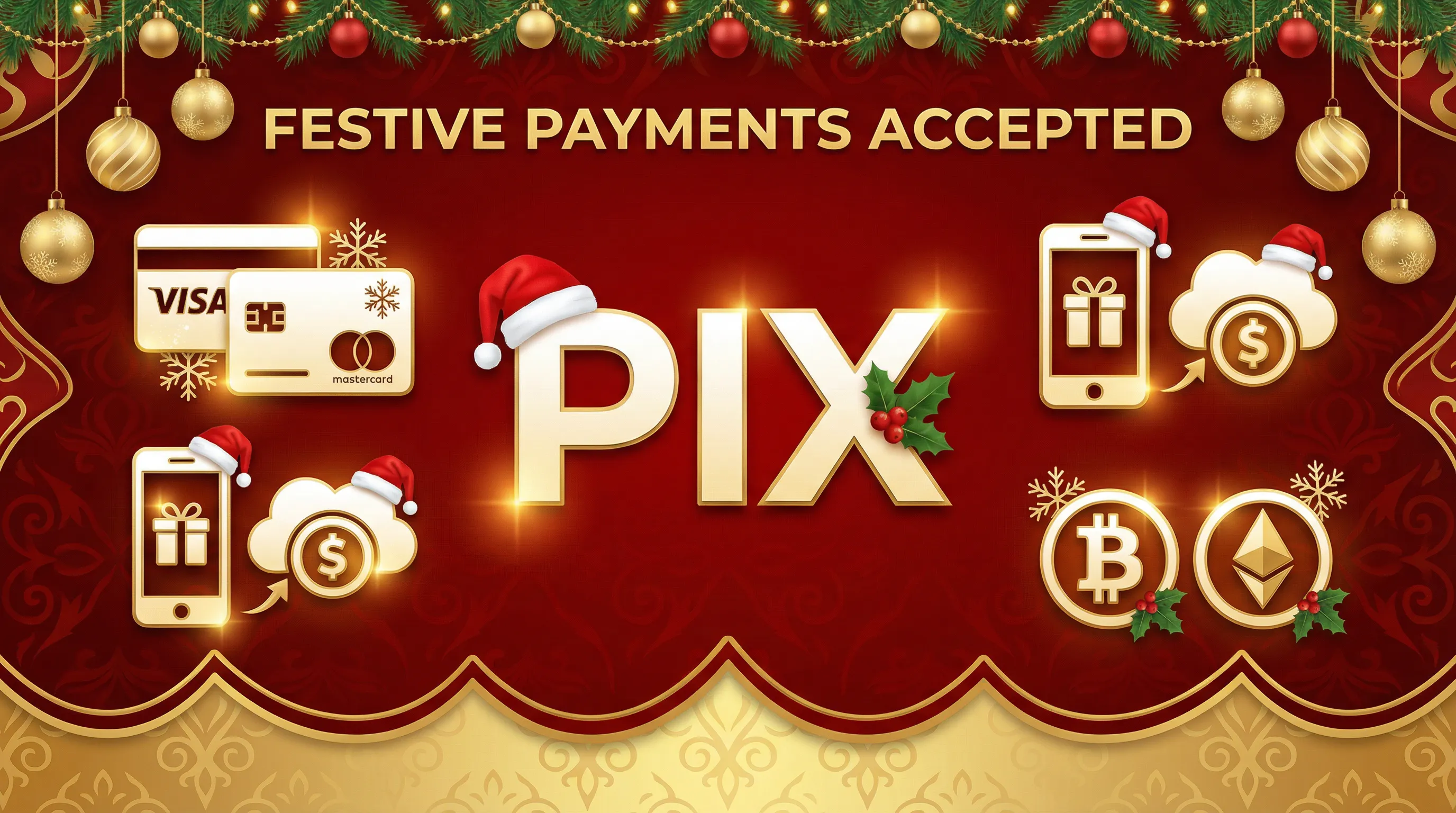 Métodos de pagamento aceitos - PIX, Cartões, Criptomoedas